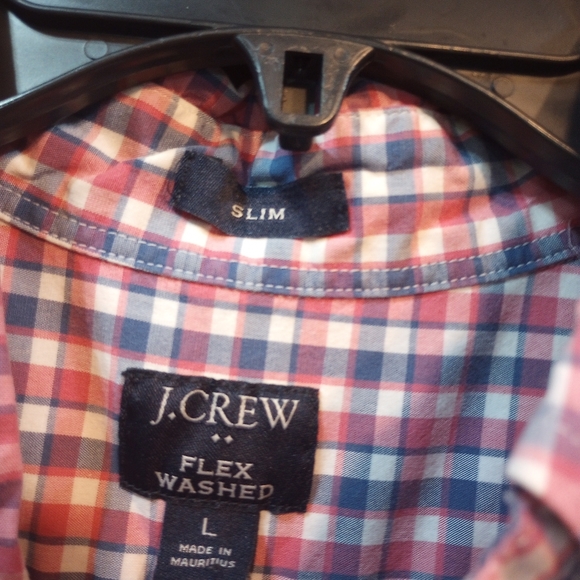 J Crew Button Down Pink & Blue Plaid Flex Wash Men's Slim Large - Picture 3 of 4